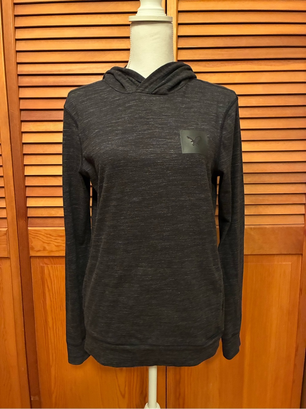 American Eagle Outfitters Heathered Charcoal Pullover Hoodie - Black/Gray